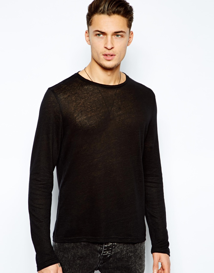 ASOS Long Sleeve T-Shirt in Sheer Fabric in Black for Men | Lyst