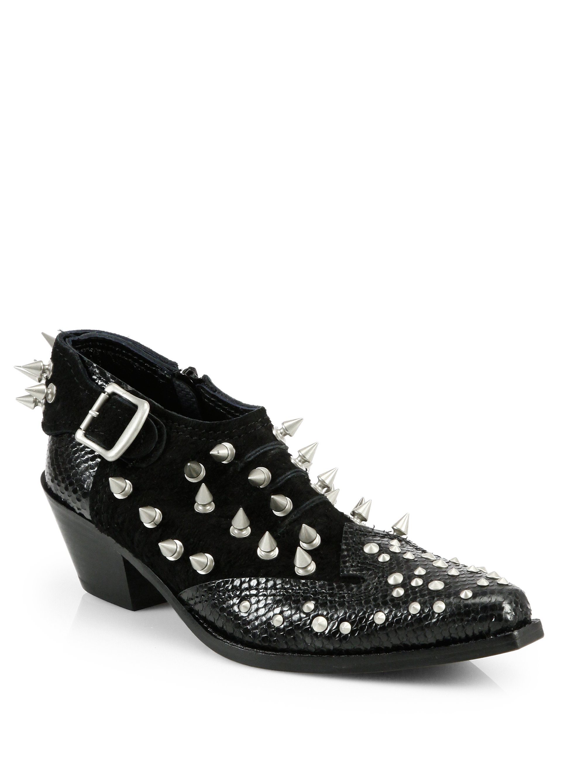 Junya Watanabe Studded Snakeskin Suede Ankle Boots in Black - Lyst