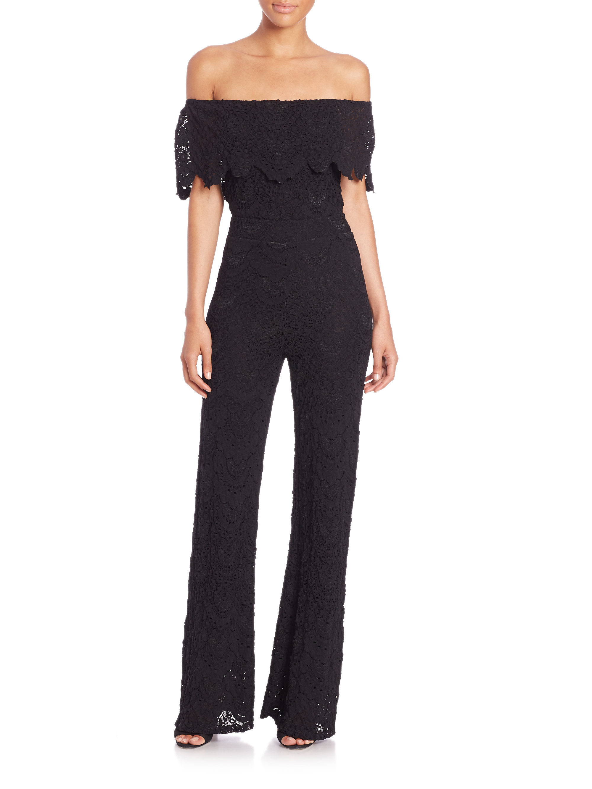 off the shoulder lace jumpsuit
