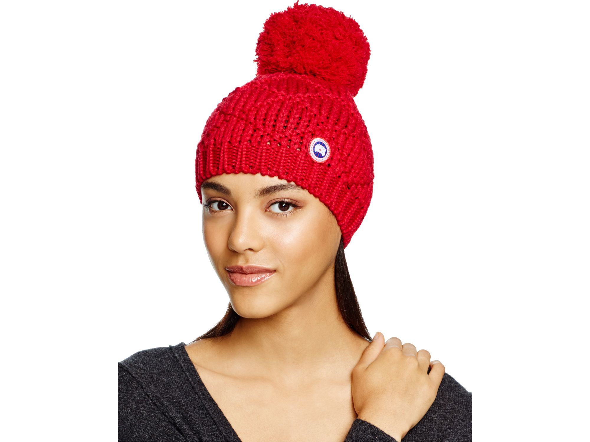Canada Goose Merino Wool Beanie With Oversized Pom-pom in Red - Lyst
