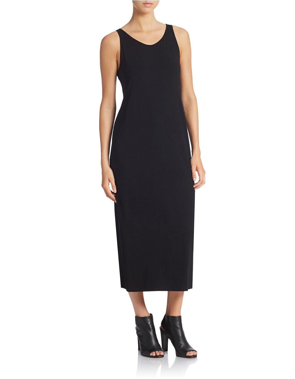 Eileen Fisher Scoop Neck Maxi Dress in Black | Lyst