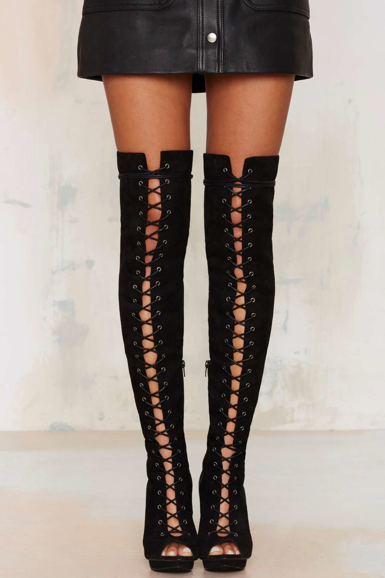 Nasty Gal Clarissa Over-the-knee Lace-up Boot in Black | Lyst
