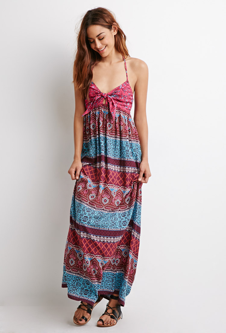 Forever 21 Tile Print Halter Maxi Dress in Purple (Burgundypink)