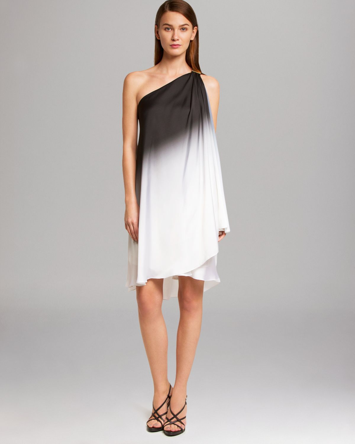 one shoulder ombre dress