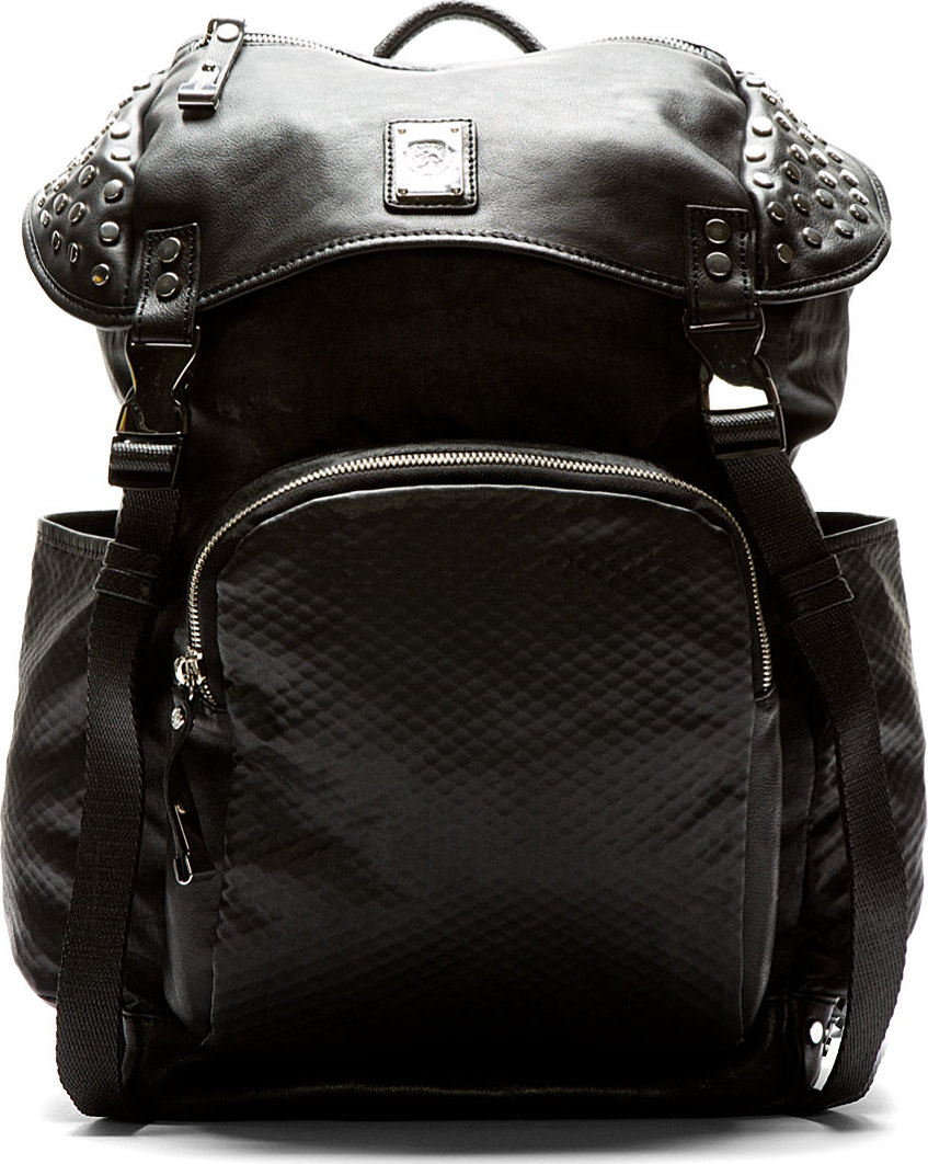 Download DIESEL Black Mock Leather Studded Rucksack for Men - Lyst