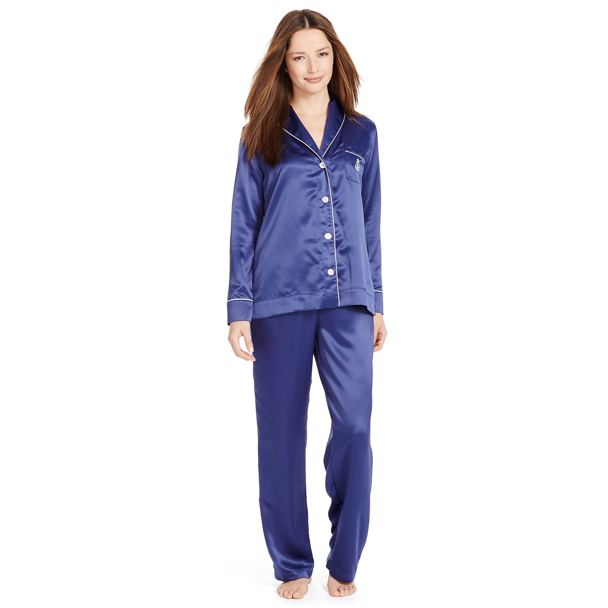 Ralph Lauren Satin Pajama Set in Blue 