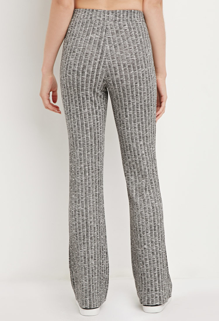 white ribbed flare pants
