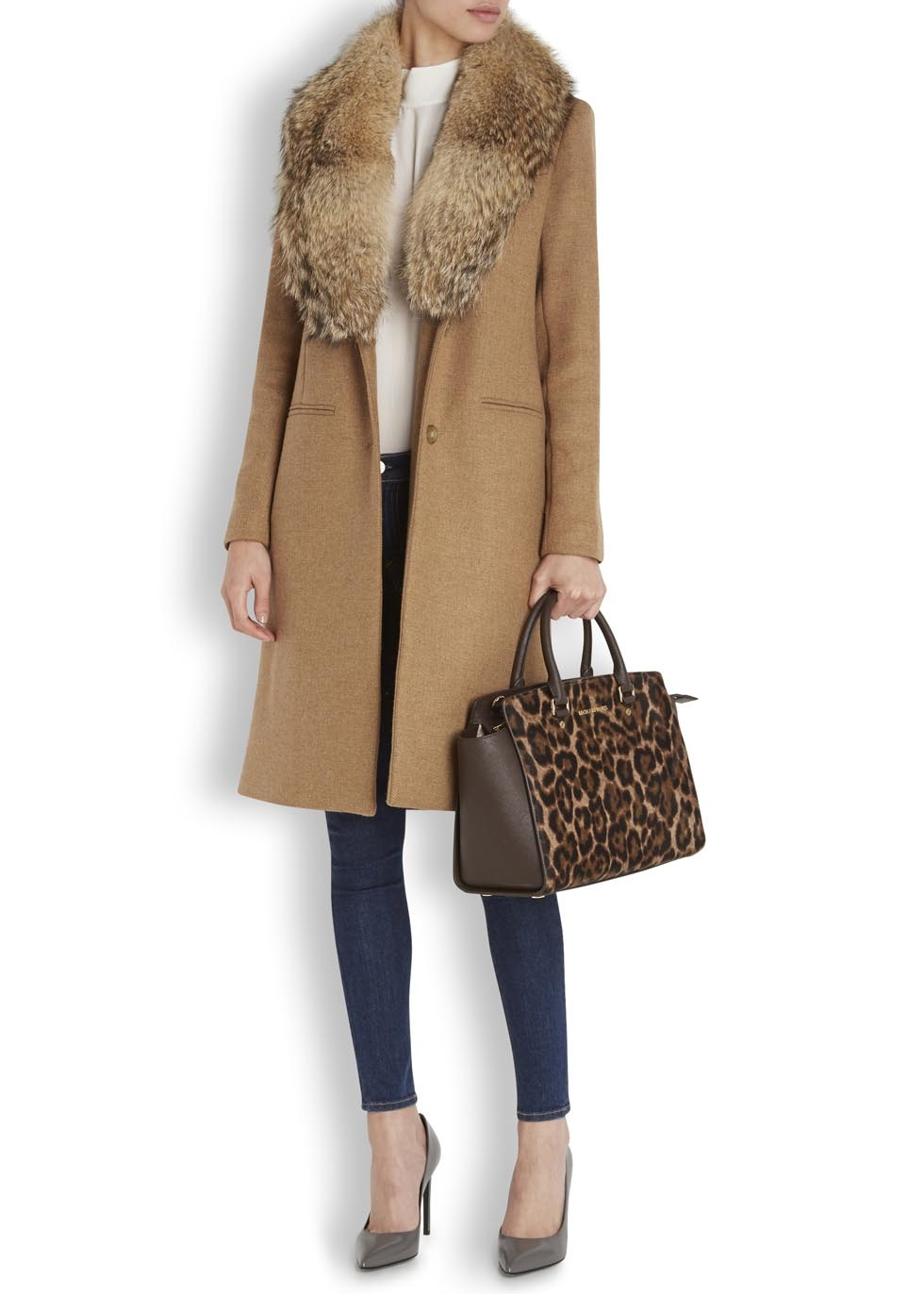 Michael michael kors Camel Fur Collar Wool Blend Coat in ...