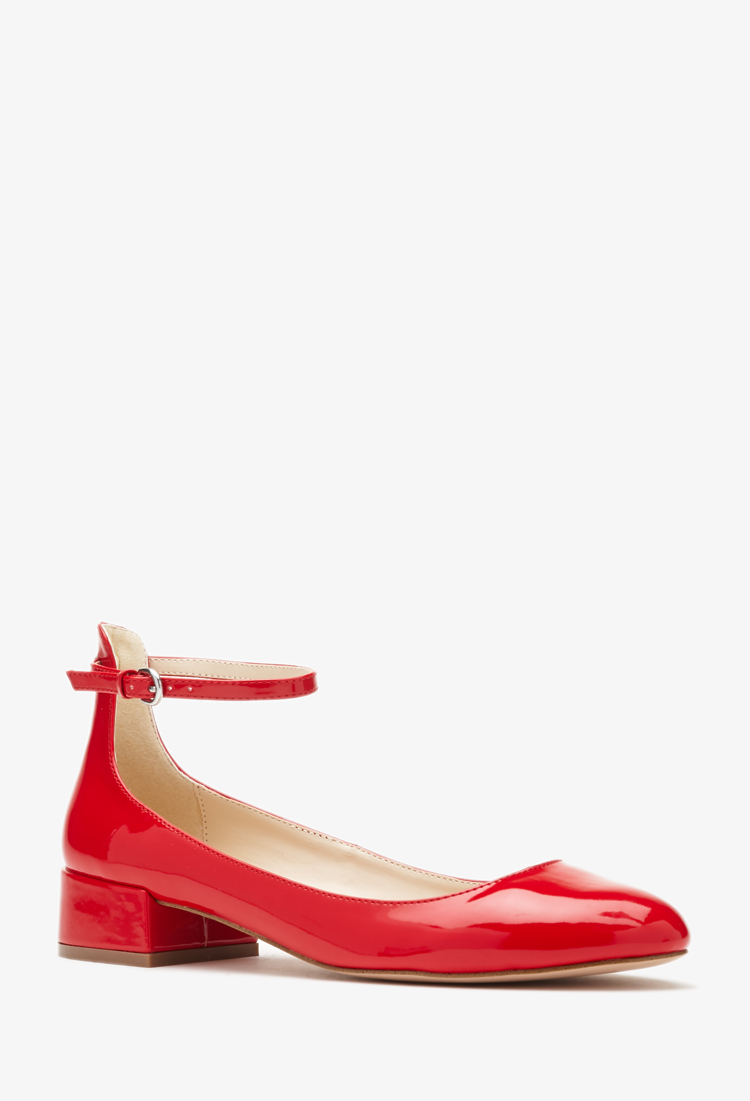 Lyst - Forever 21 Faux Patent Leather Ankle Strap Flats in Red