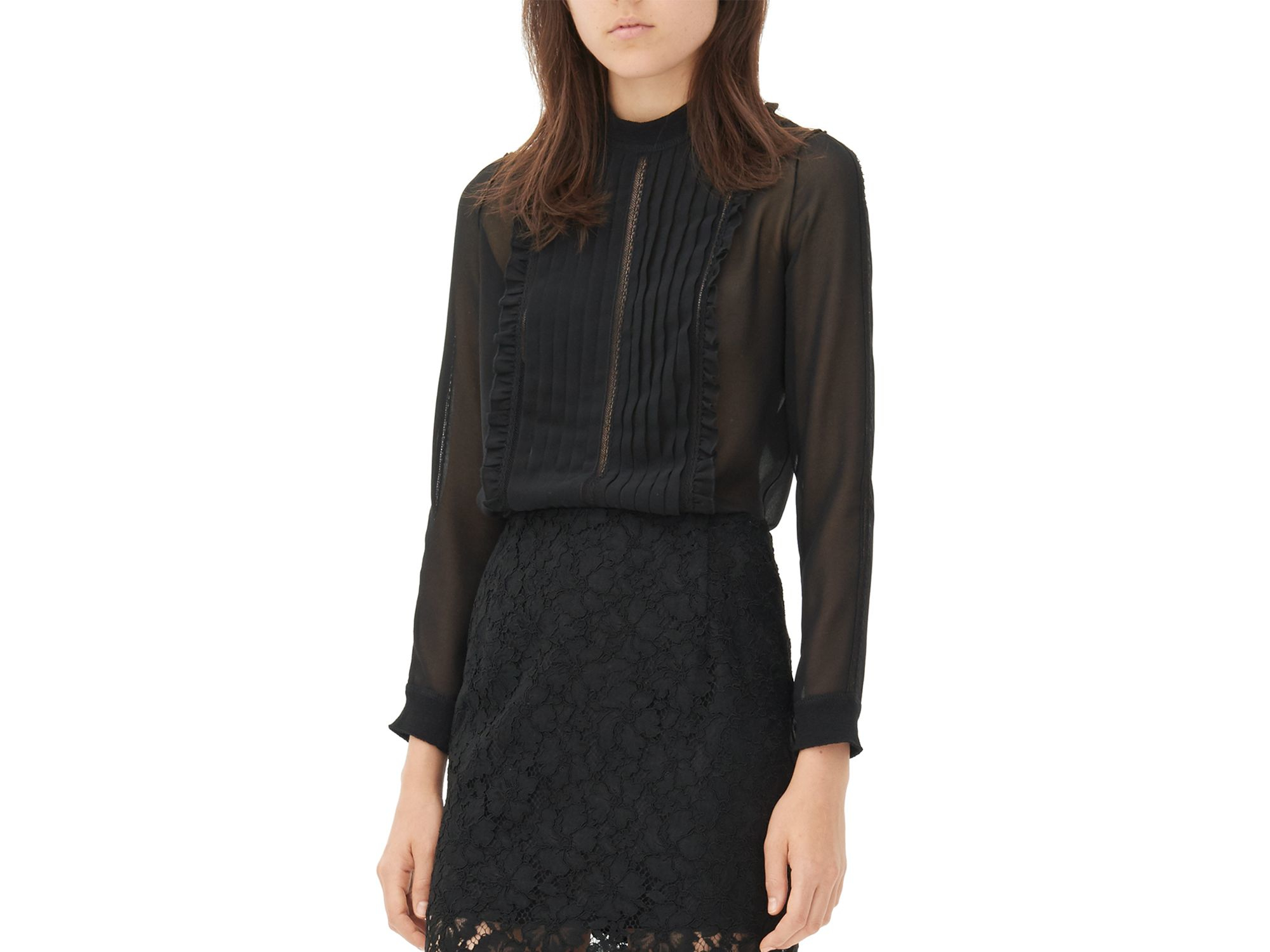 Sandro Emerance Ruffle Blouse in Black | Lyst