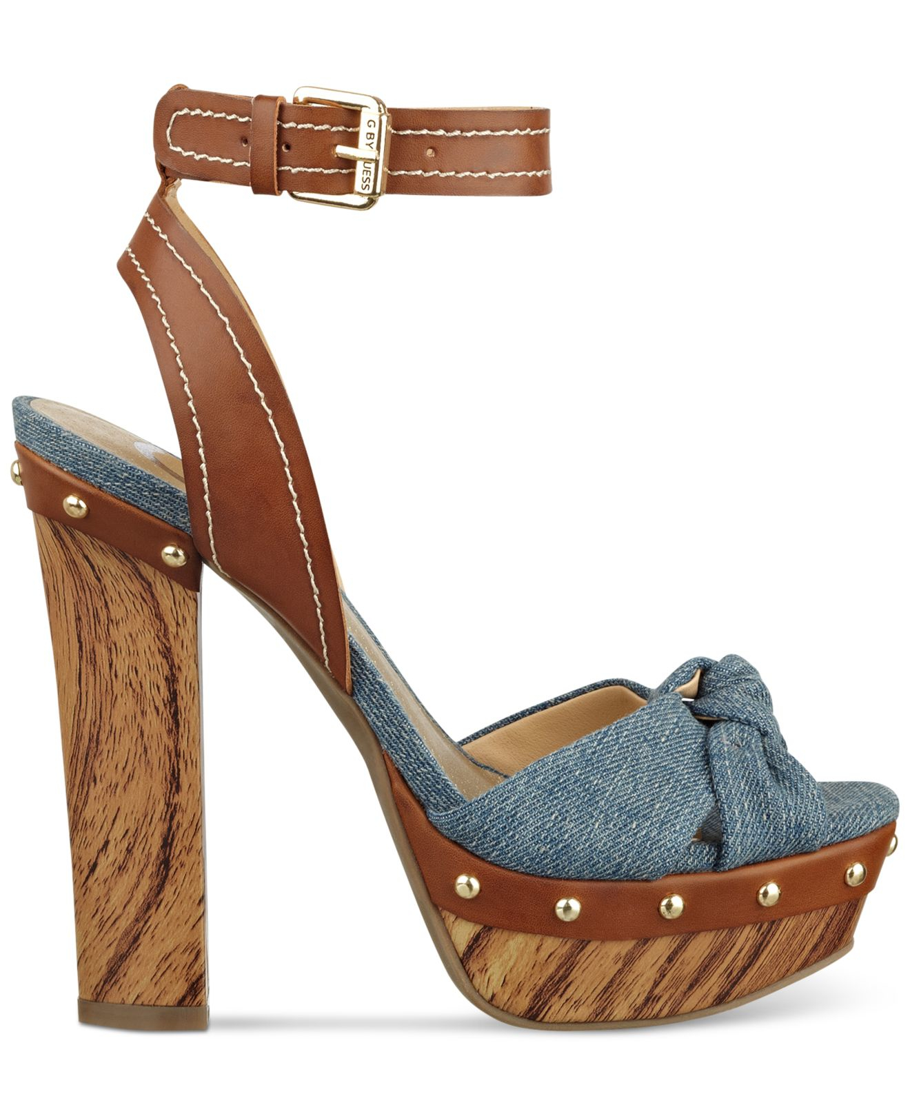 G by Guess Revail Wooden Platform Sandals in Brown Lyst