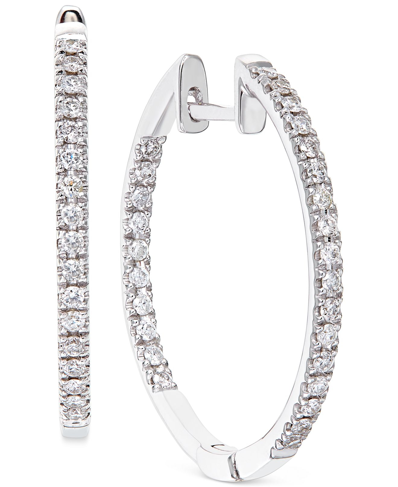 No vendor Diamond Hoop Earrings In 14k White Gold (1/2 Ct. T.w.) in Silver (White Gold) - Save ...