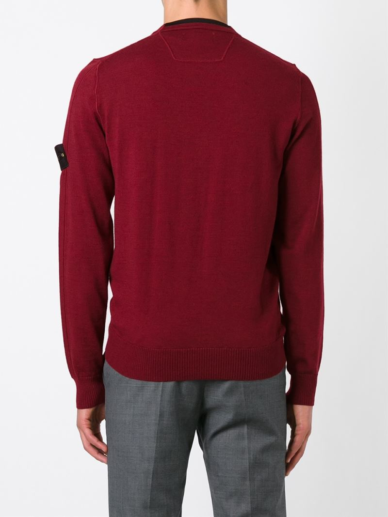Stone Island Crew Neck Sweater in Red for Men - Lyst