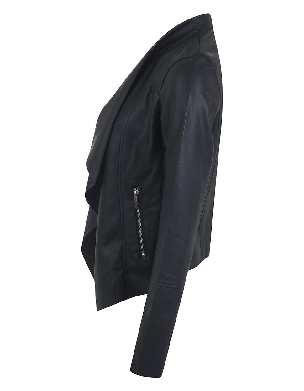 Miss Selfridge Faux Leather Waterfall Jacket In Black Lyst Gallery