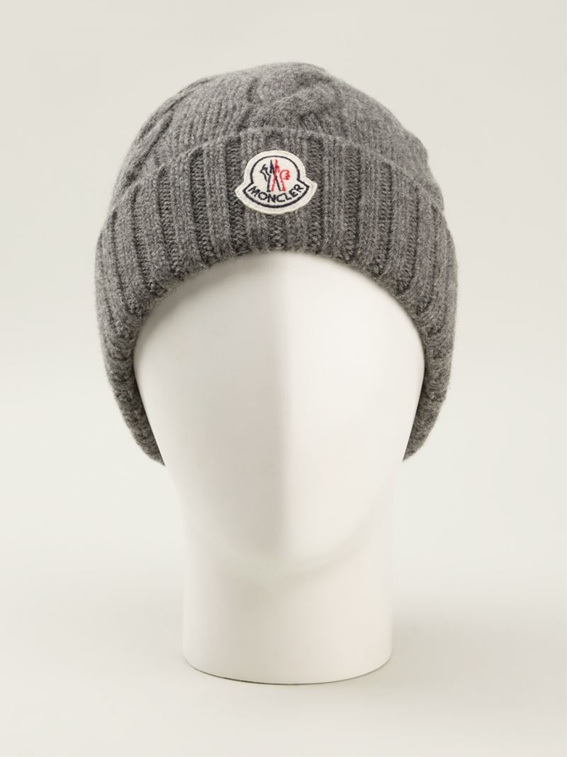 Moncler Cable Knit Beanie in Gray for Men - Lyst