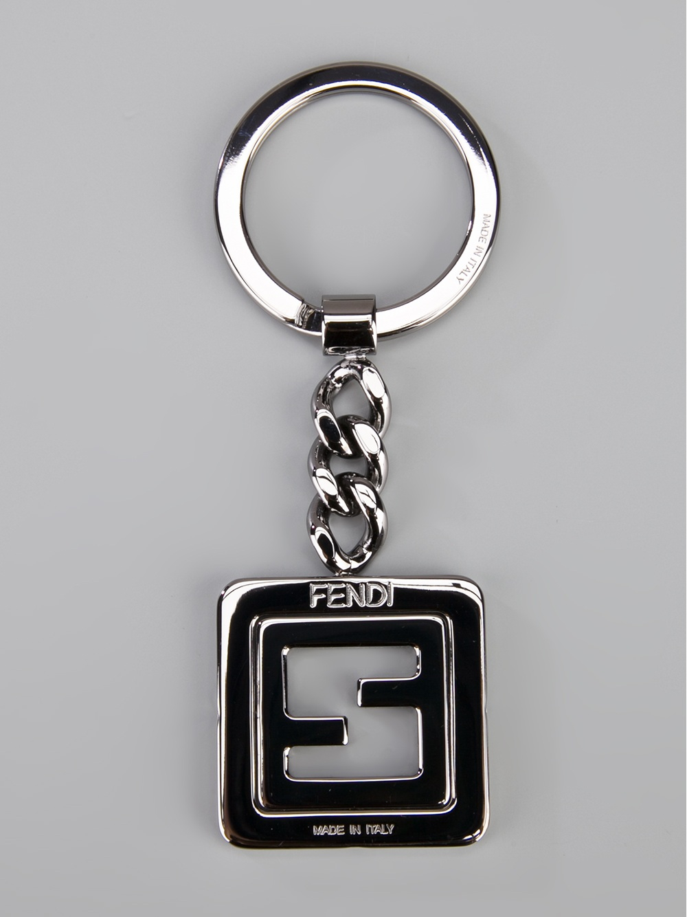 Fendi Enamel Logo Key Chain in Metallic Lyst