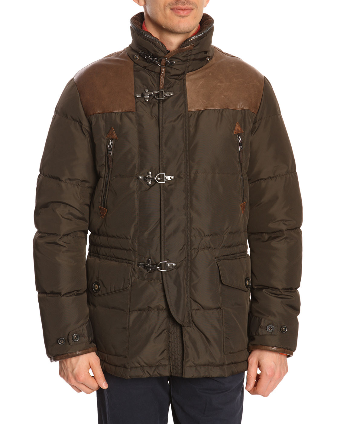 Hackett Fireman Clip Khaki Quilted Hooded Jacket With Leather Elbow