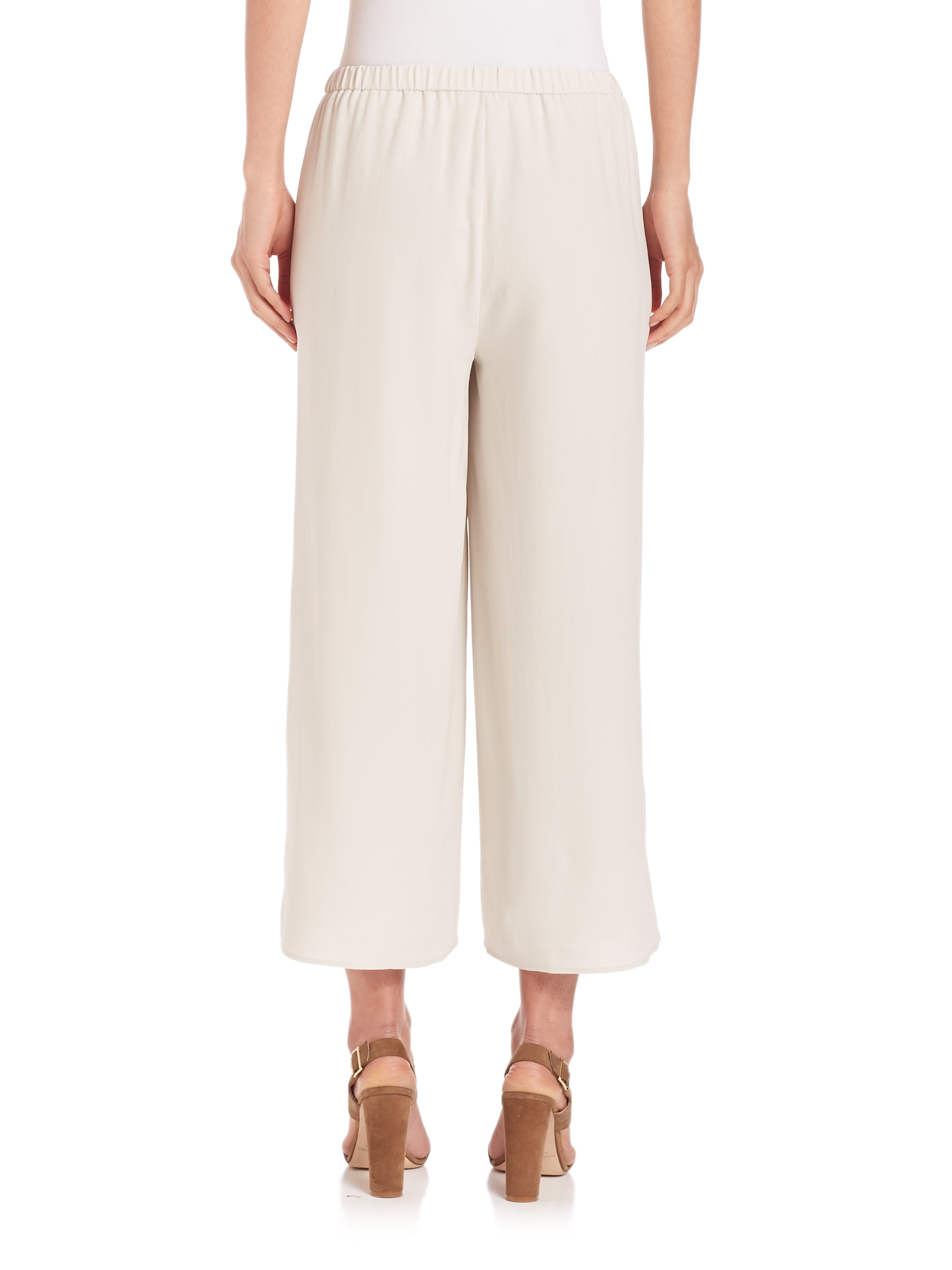 Eileen Fisher Silk Wide-leg Cropped Pants in White - Lyst