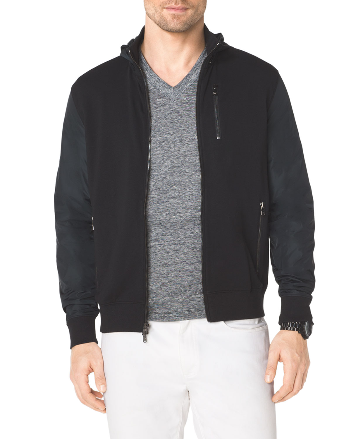 Lyst - Michael Kors Fleece/Nylon Zip Hooded Jacket in Black for Men