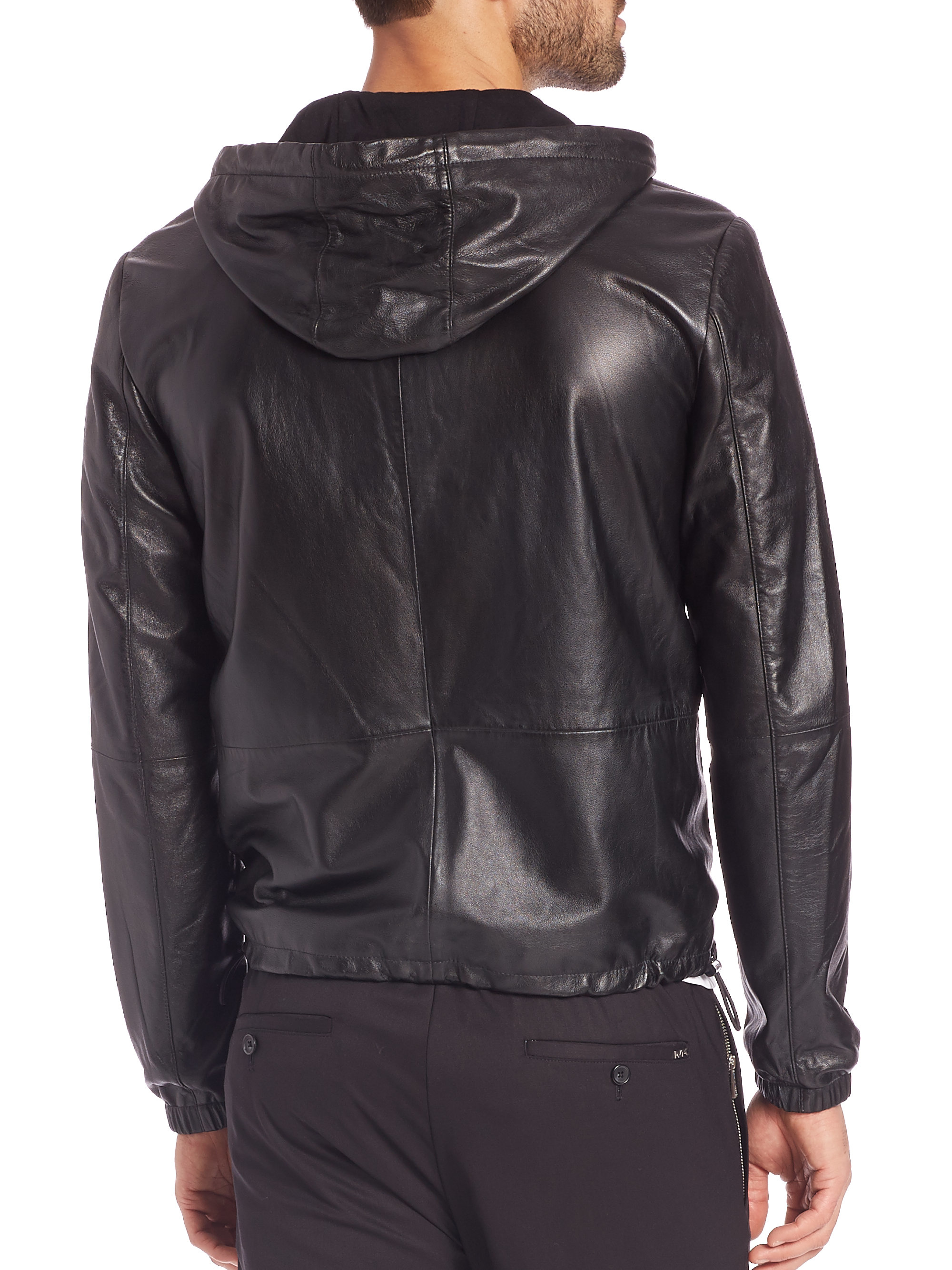 Michael Kors Leather Hoodie  Jacket in Black for Men Lyst