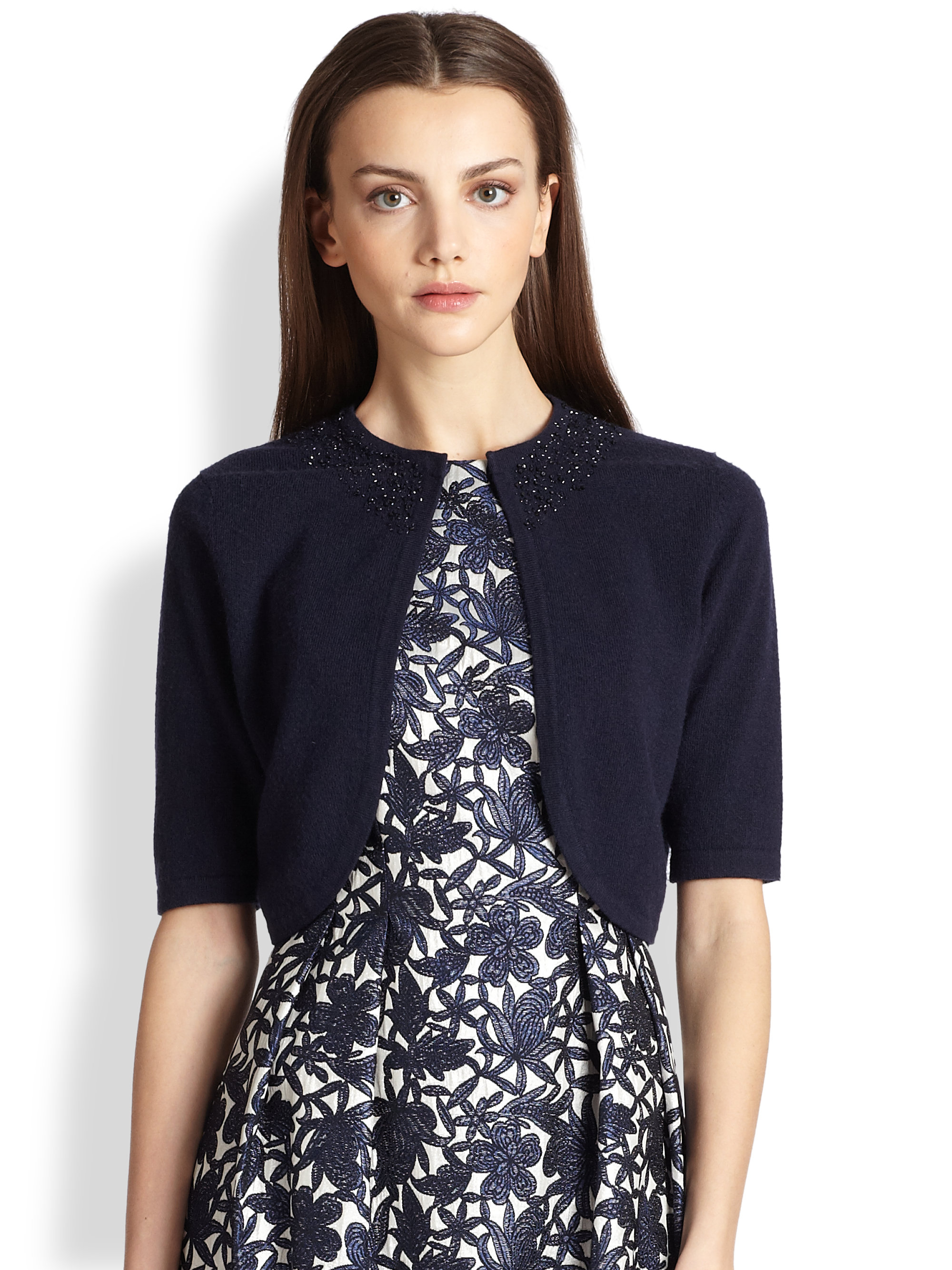 Kay unger Beaded Bolero Sweater in Blue (NAVY) | Lyst