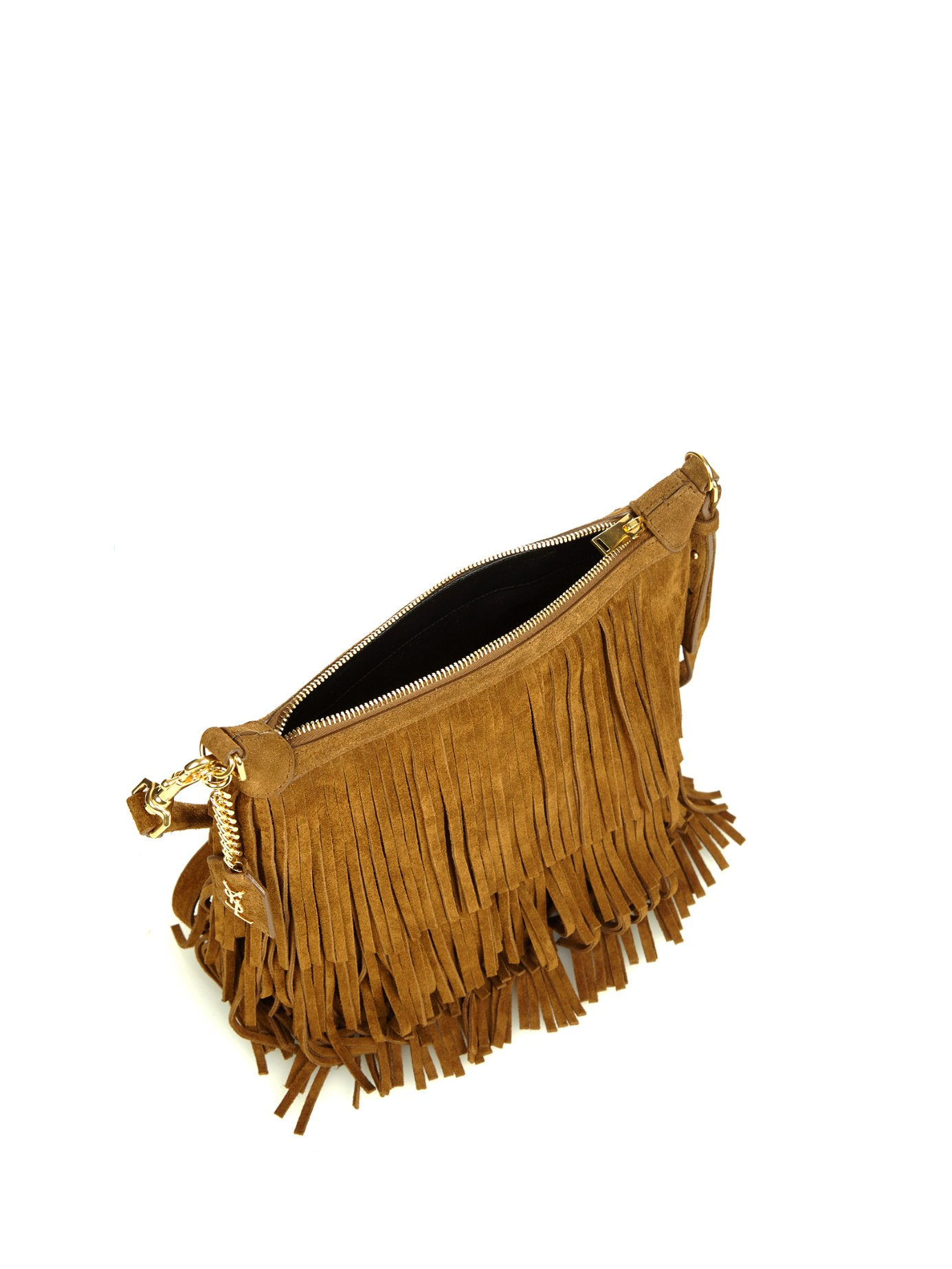 yves saint laurent emmanuelle camouflage fringe suede bucket bag, minus