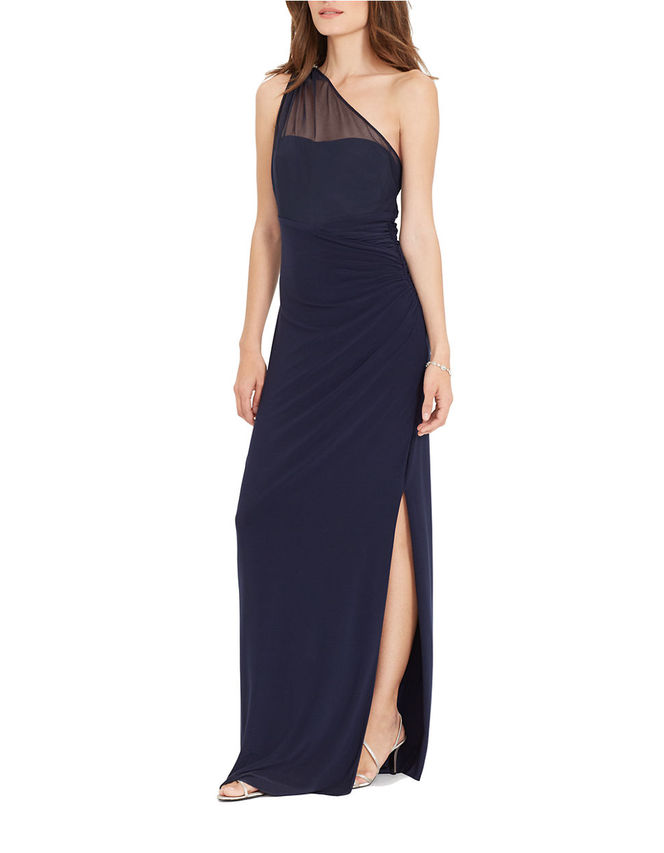 Lyst Lauren By Ralph Lauren OneShoulder Jersey Gown in Blue