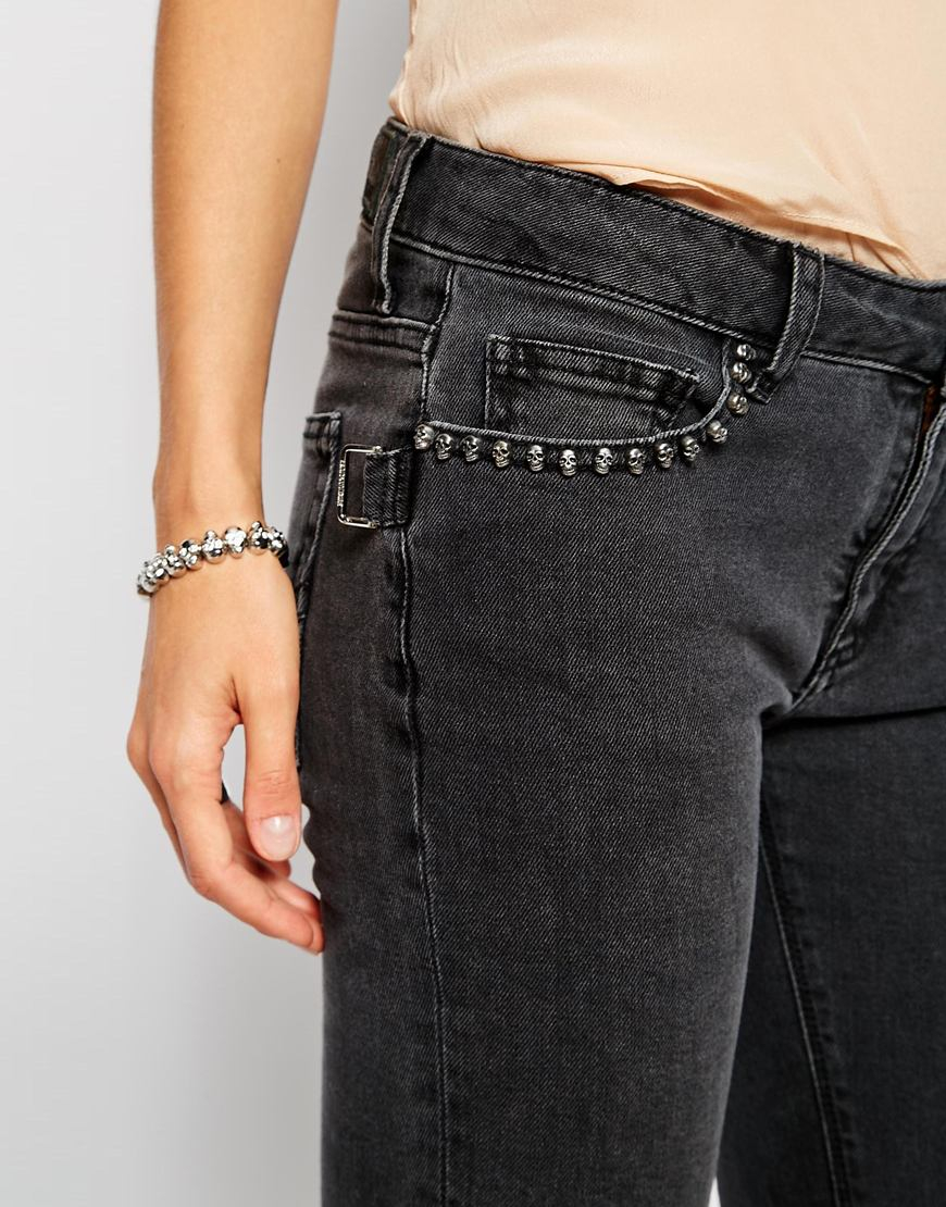 Zadig & Voltaire Zadig And Voltaire Jeans With Skull Rivets in Gray | Lyst