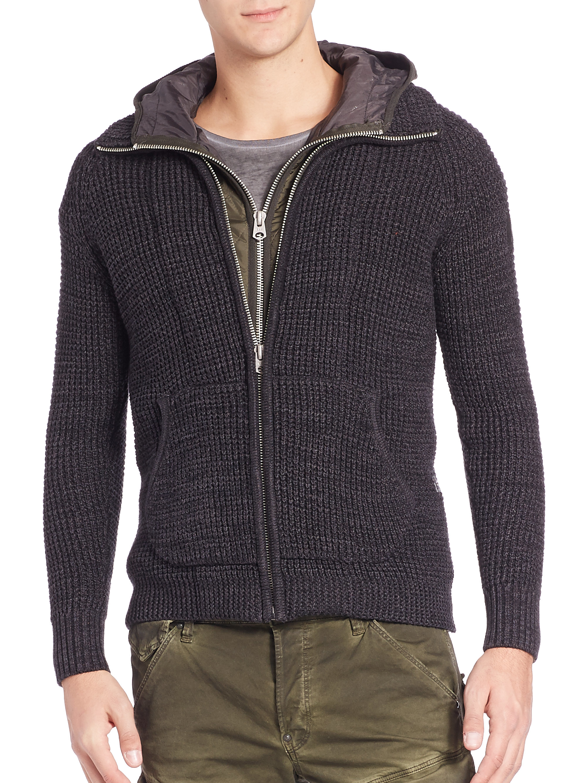  G  star  raw  Filler Hooded Knit Cardigan  in Black for Men Lyst