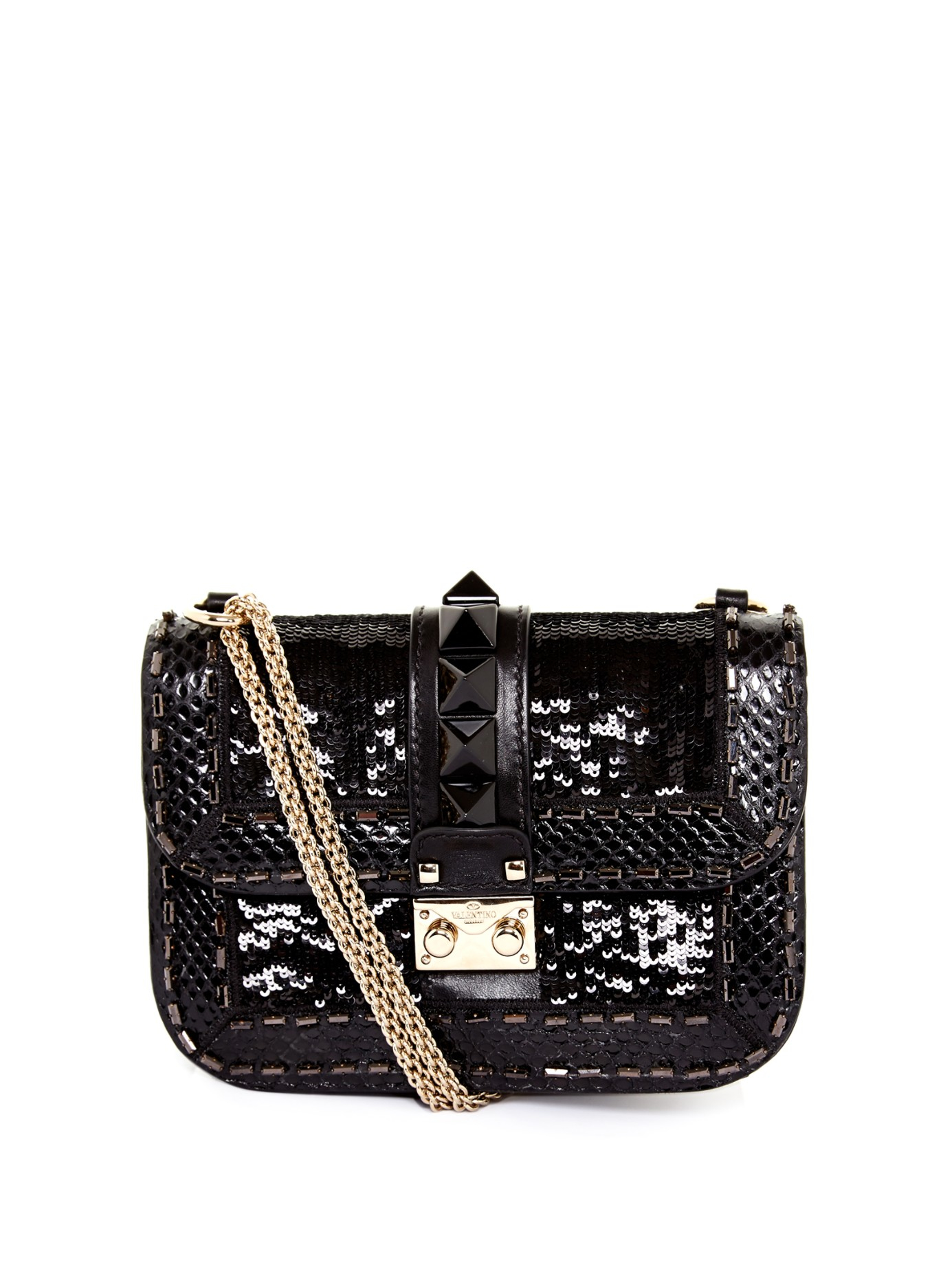Valentino Lock Sequin-embellished Shoulder Bag in Black | Lyst