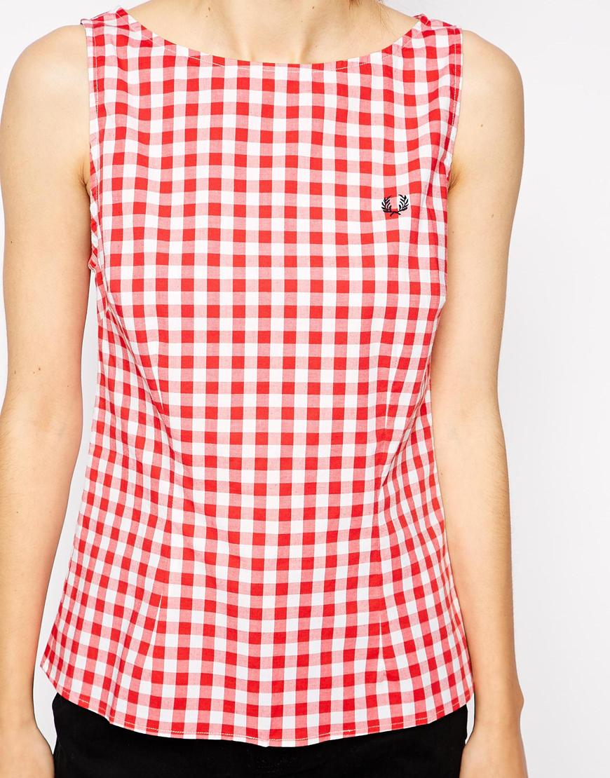 Fred Perry Sleeveless Gingham Top in Red - Lyst