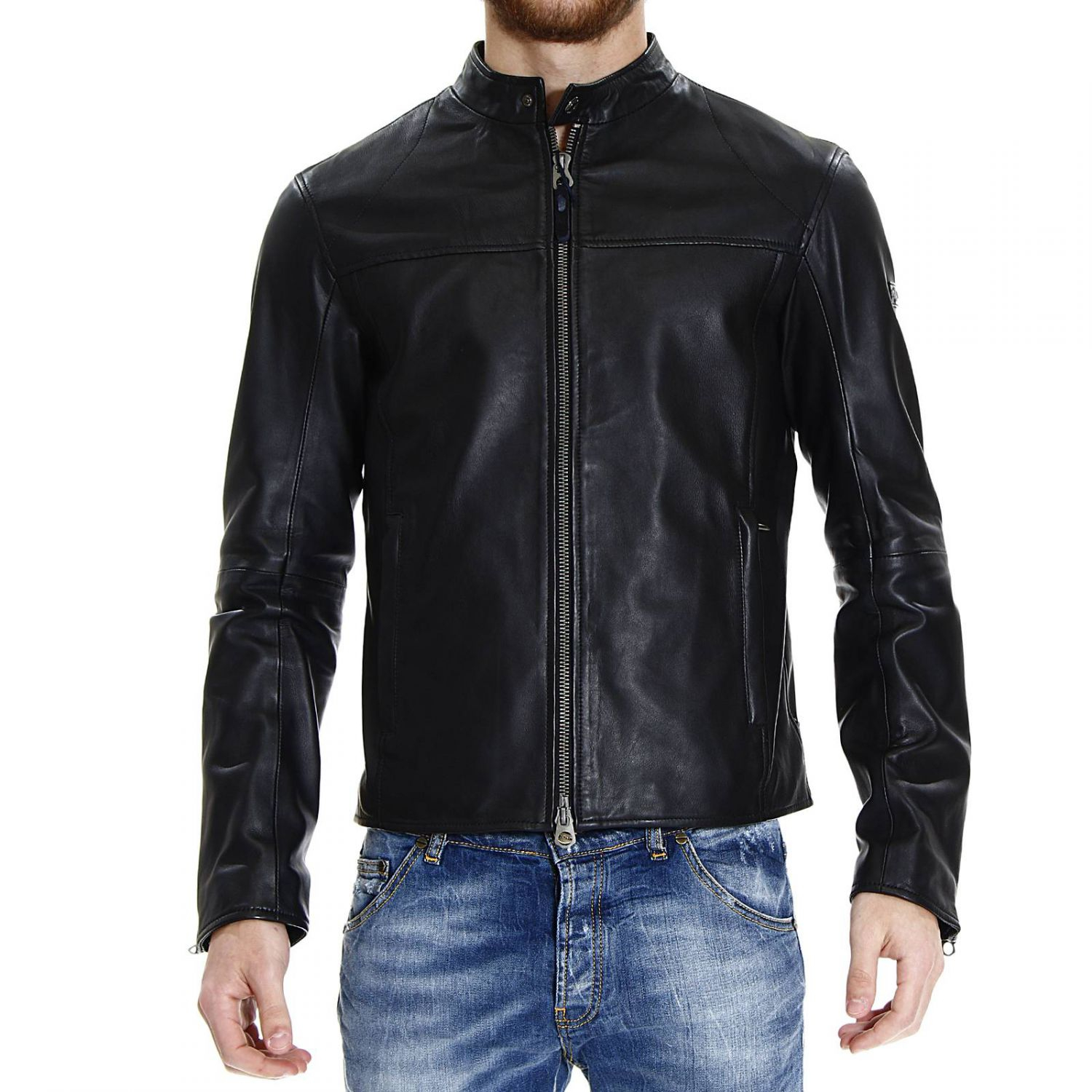 Armani Jeans Black Vintage Leather Biker Jacket Dsquared