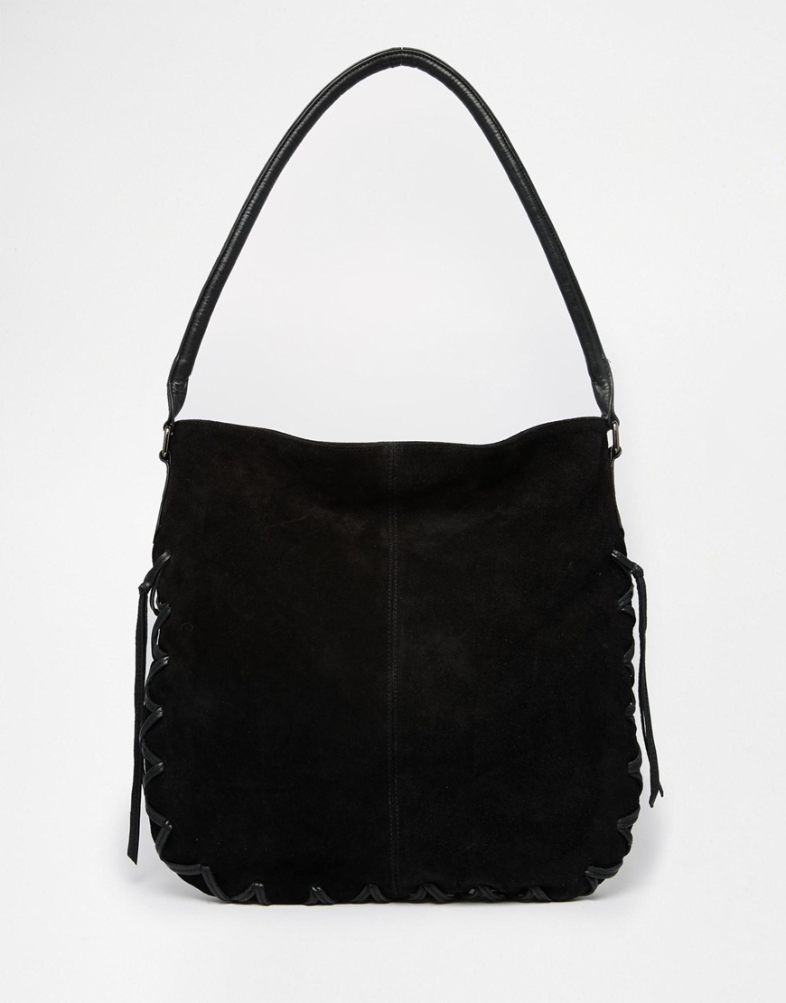 Lyst - Asos Suede Hobo Bag With Lace Up Detail in Black