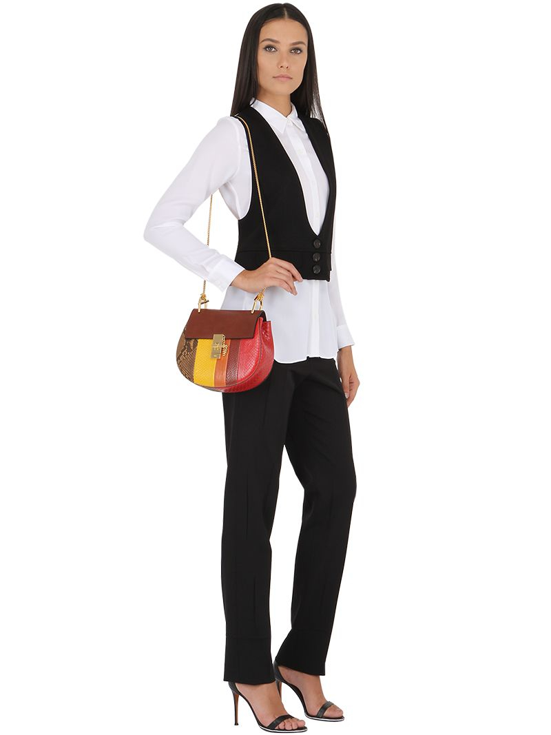 Chlo Small Drew Striped Python Shoulder Bag in Multicolor (MULTI ...