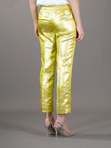 Tory Burch Metallic Patterned Trouser in Yellow | Lyst