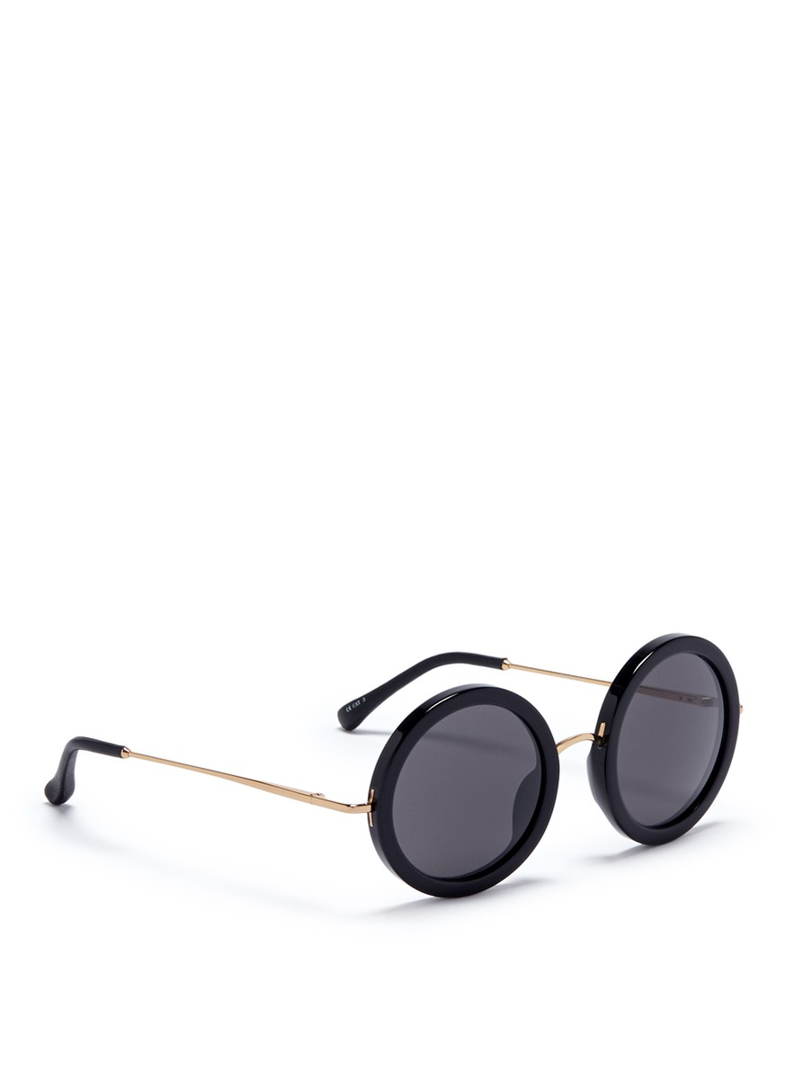 The Row X Linda Farrow Wire Temple Round Acetate Sunglasses in Black | Lyst