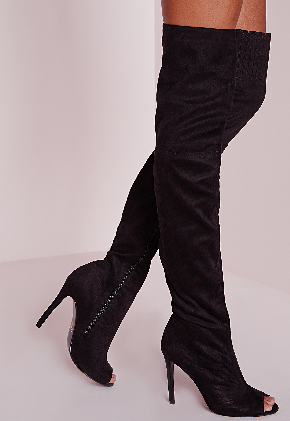 Missguided Peace + Love Over The Knee Peep Toe Boots Black in Black | Lyst