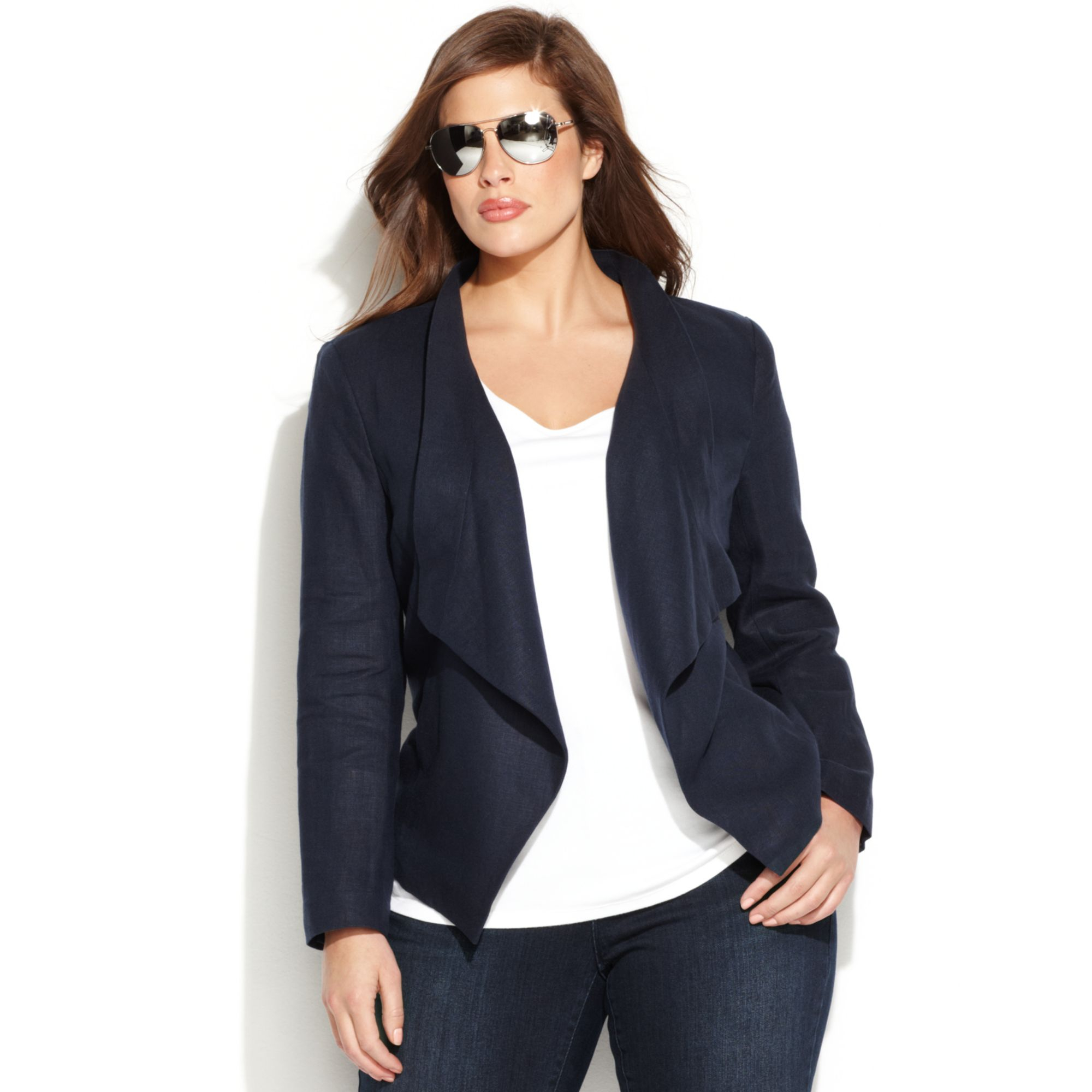 Lyst Michael kors Michael Plus Size Linen Draped Blazer in Blue