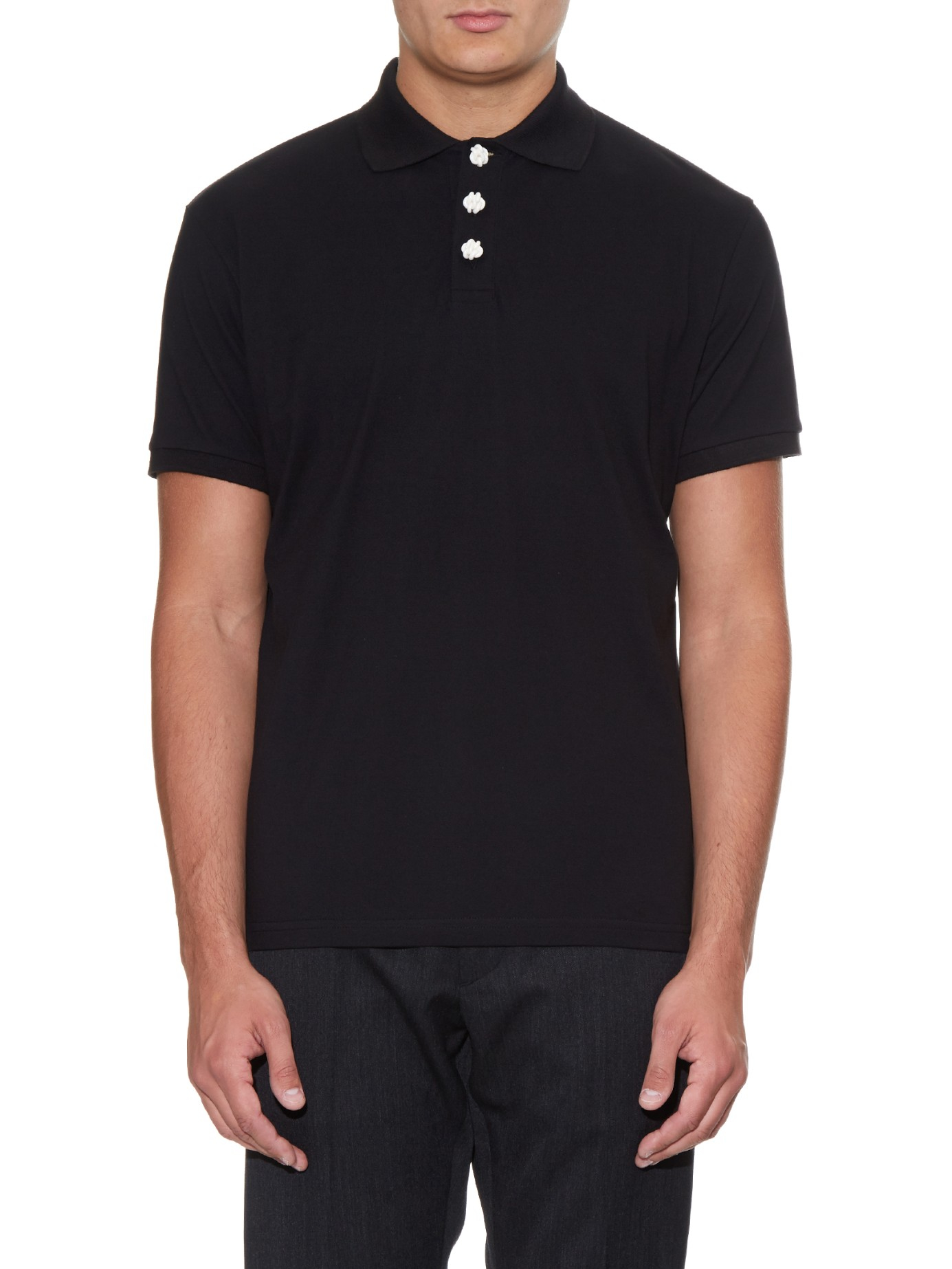 JW Anderson Knot-Button Cotton-Piqué Polo Shirt in Black for Men - Lyst