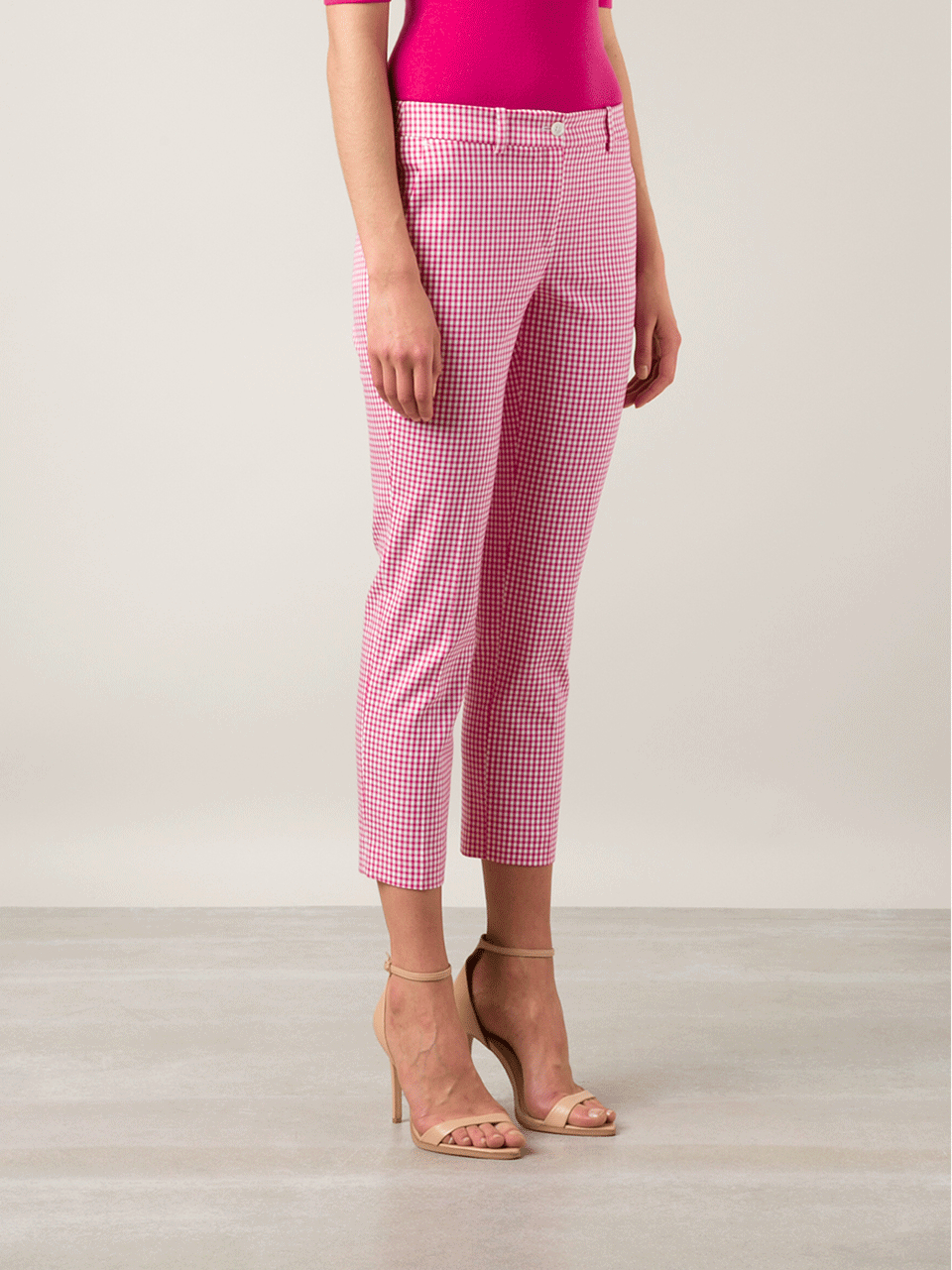 pink gingham trouser suit