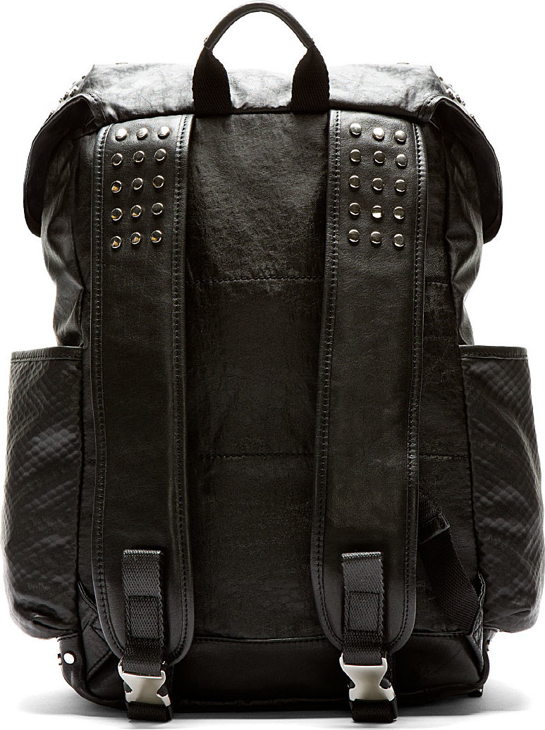 Download DIESEL Black Mock Leather Studded Rucksack for Men - Lyst