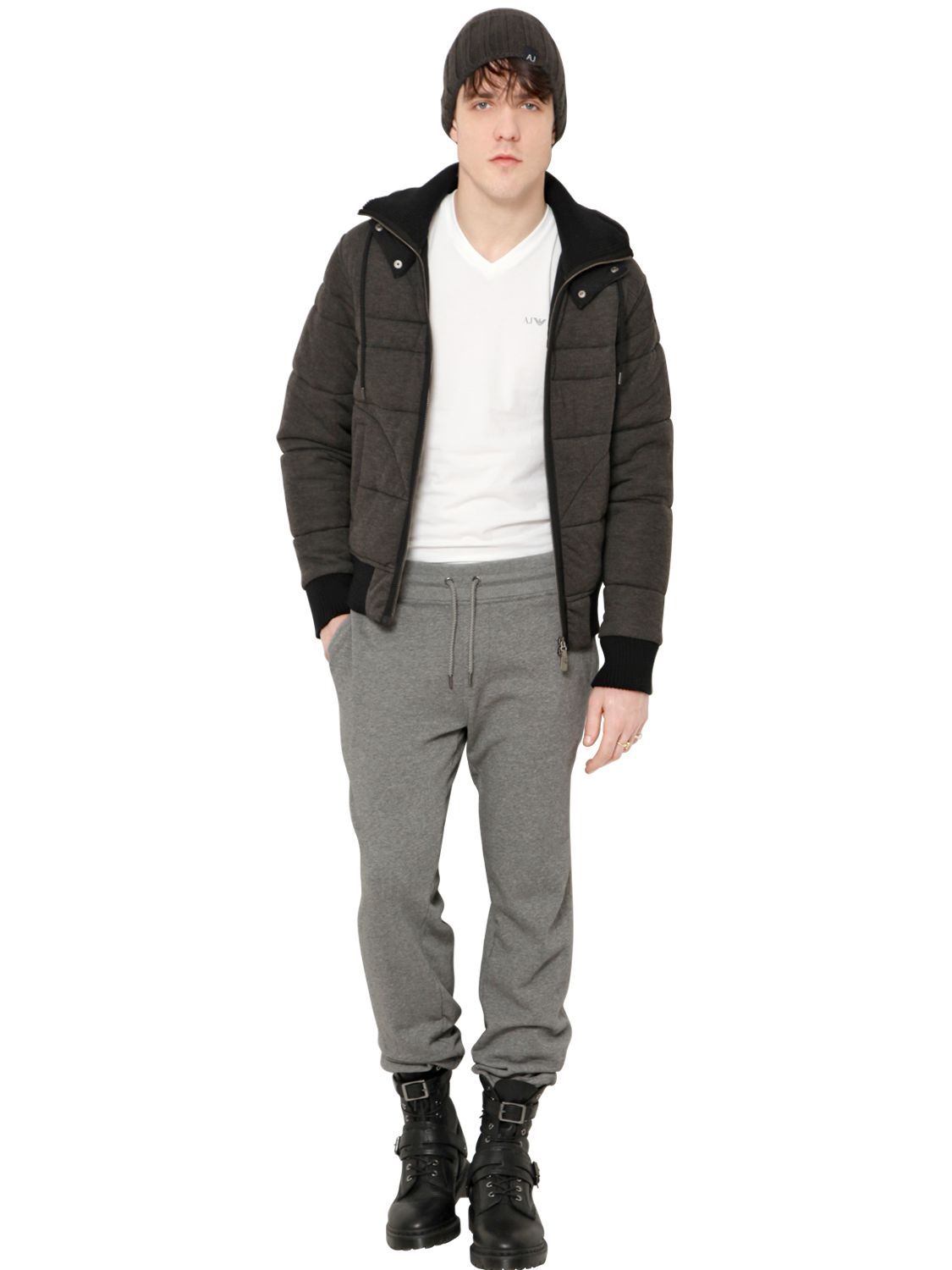 Lyst Armani Jeans Wool Blend Heavy Jersey Puffer Jacket in Gray for Men