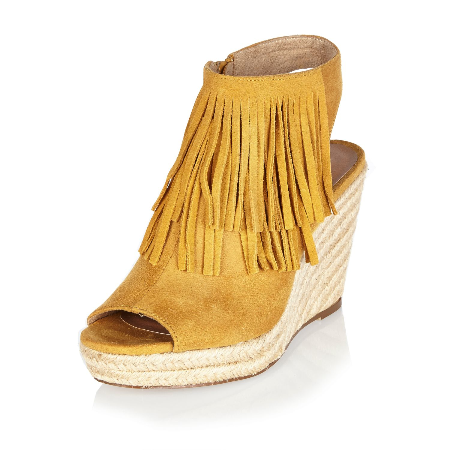 River Island Yellow Fringed Slingback Wedges in Yellow - Lyst