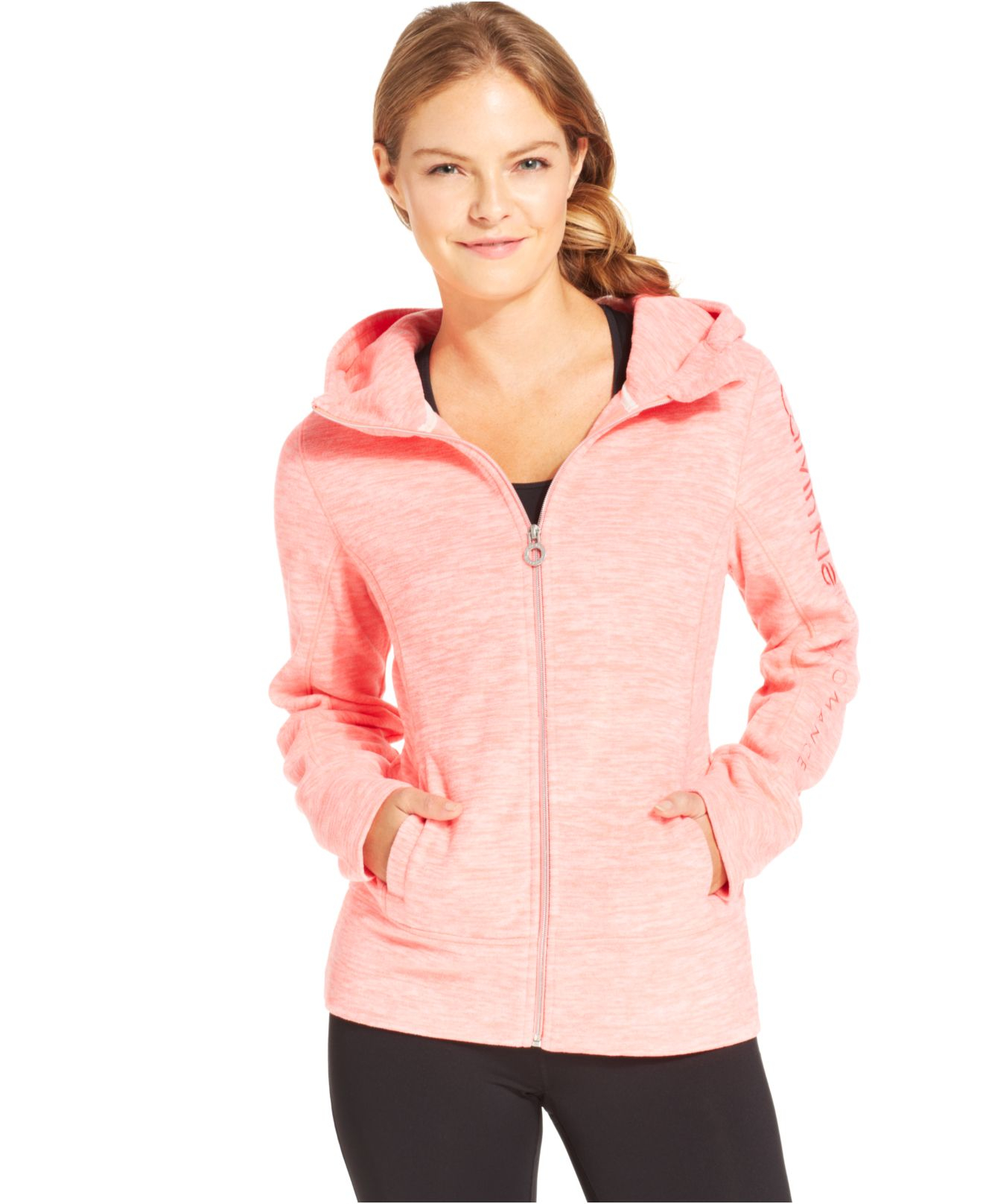 Calvin Klein Performance Logo Zip-Up Hoodie in Pink - Lyst