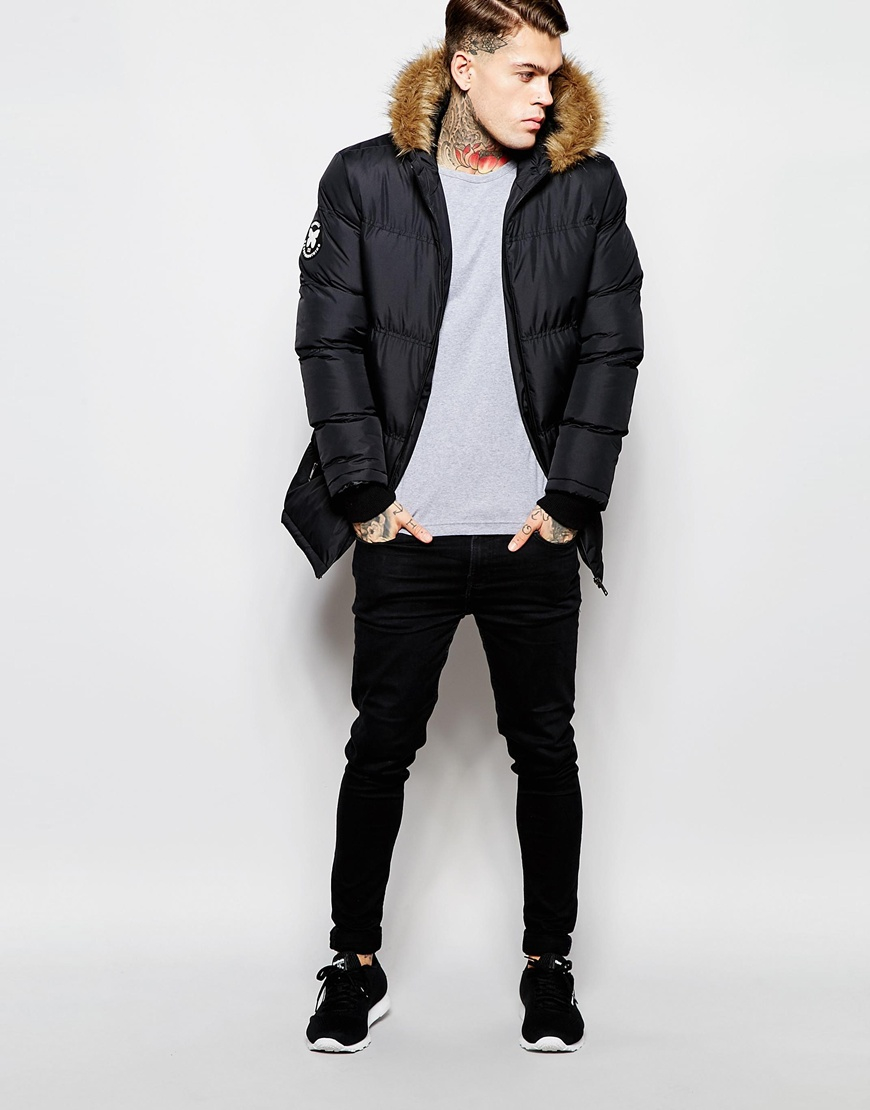 good for nothing bomber jacket in black with faux fur hood