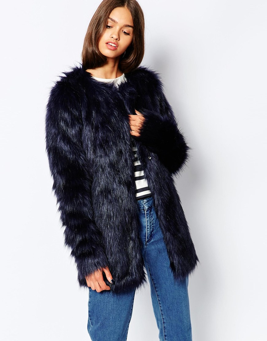 Missguided Longline Wool Coat With Faux Fur Collar Blush Pink In Warehouse Faux Fur Coat In Black Lyst