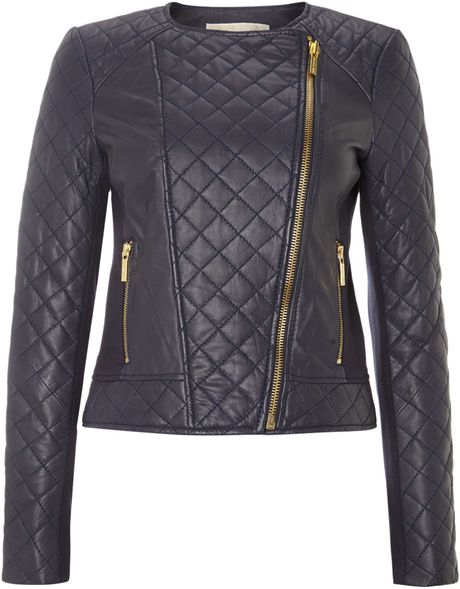 Michael Kors Quilted Leather Moto Jacket in Blue (Navy) | Lyst