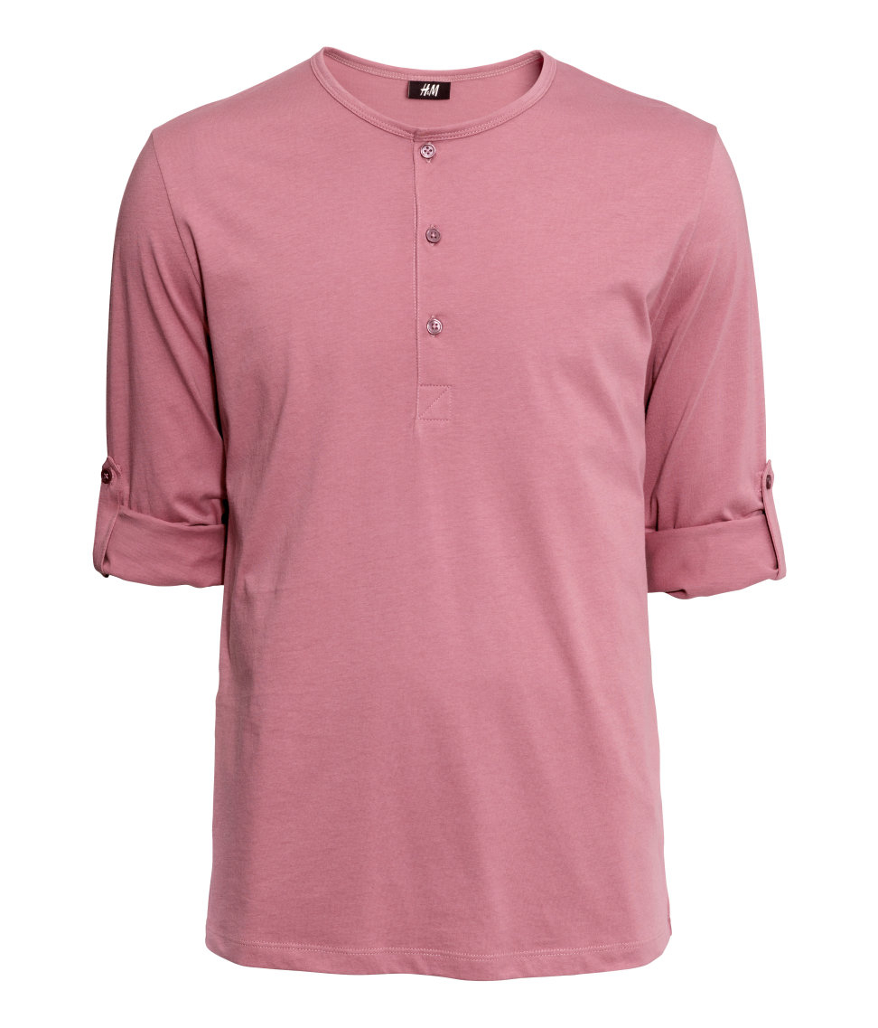 H&M Henley Shirt in Pink for Men | Lyst