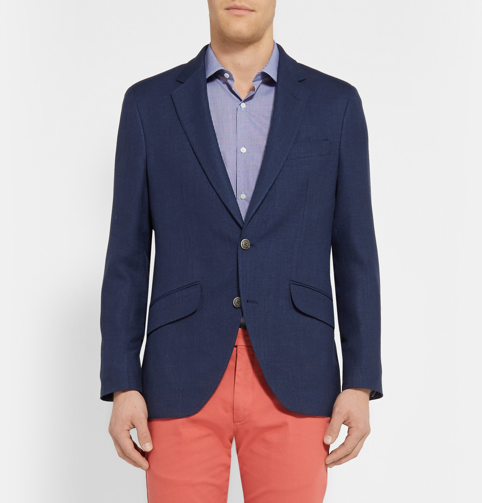 Hackett Navy Wool, Silk And LinenBlend Hopsack Blazer in Blue for Men