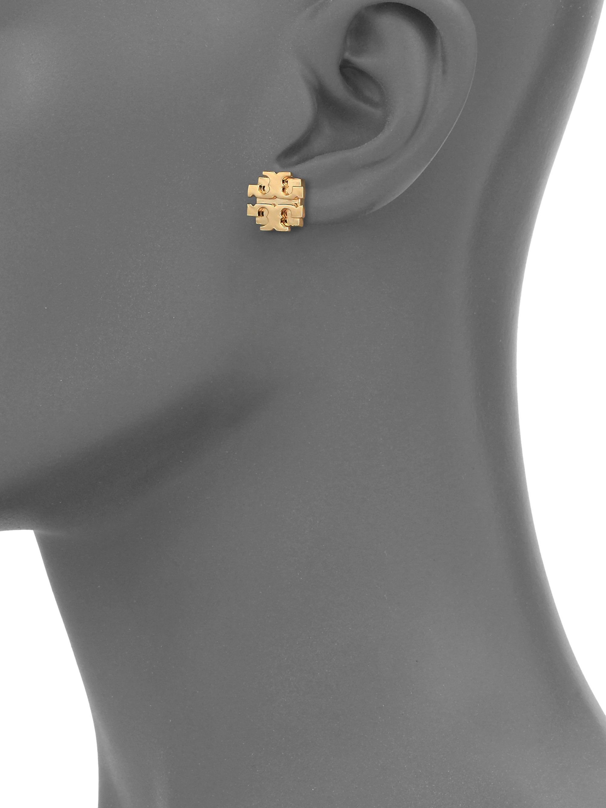 Tory Burch T Logo Large Stud Earrings/goldtone in Metallic | Lyst